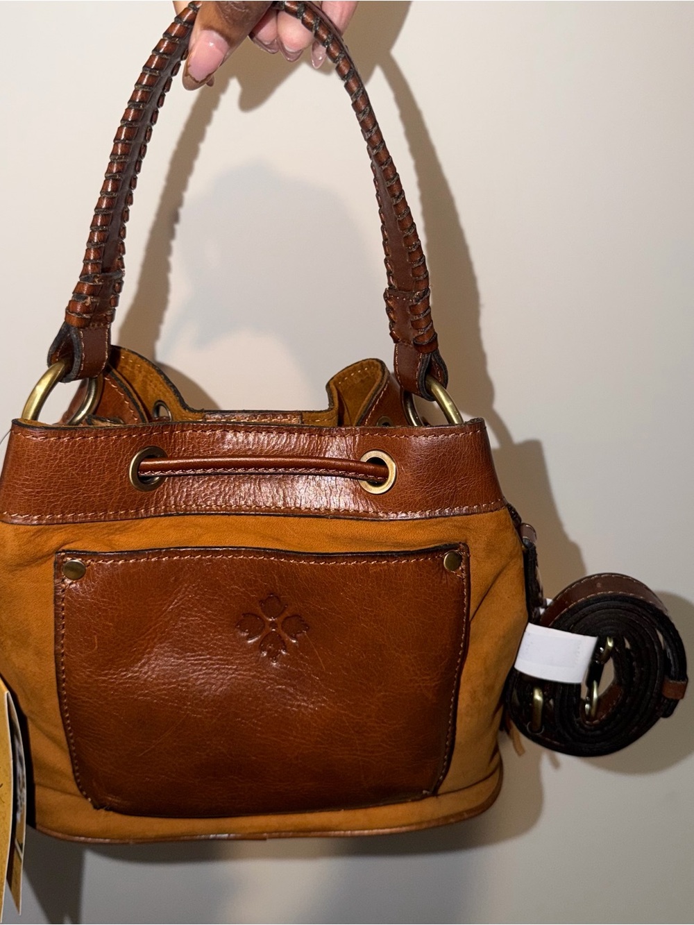 Patricia Nash Elisa Bucket Bag | Brushed Italian Nubuck Leather | Cognac | NWT
